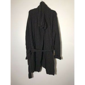 EUC Vince Thick Cable Knit Soft Wool Yak Charcoal Gray Belt Long Cardigan Size M